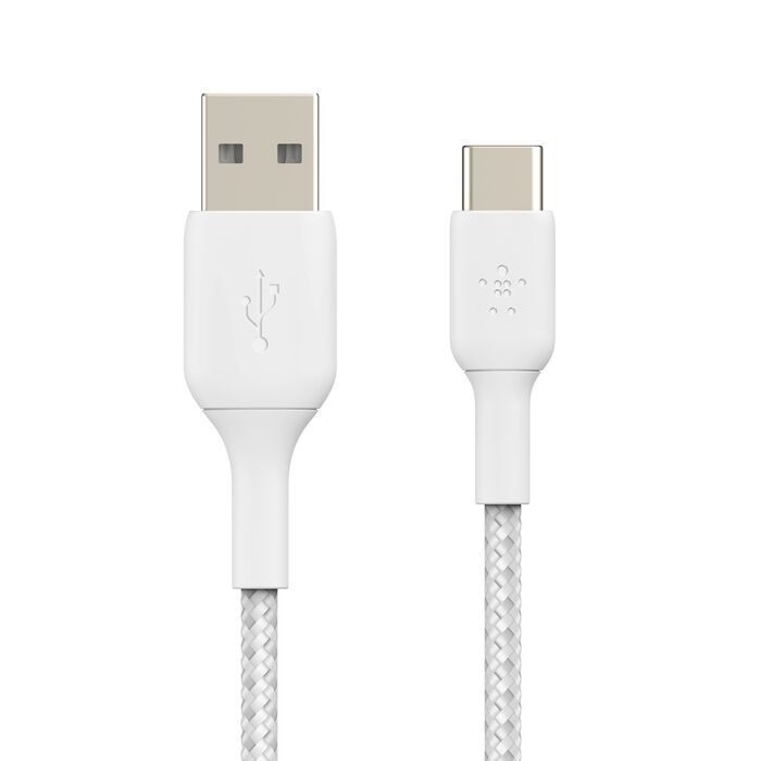 كيبل بيلكين نايلون مضفر من USB-A إلى USB-C بقدرة 15 واط - طول 3 متر (أبيض)