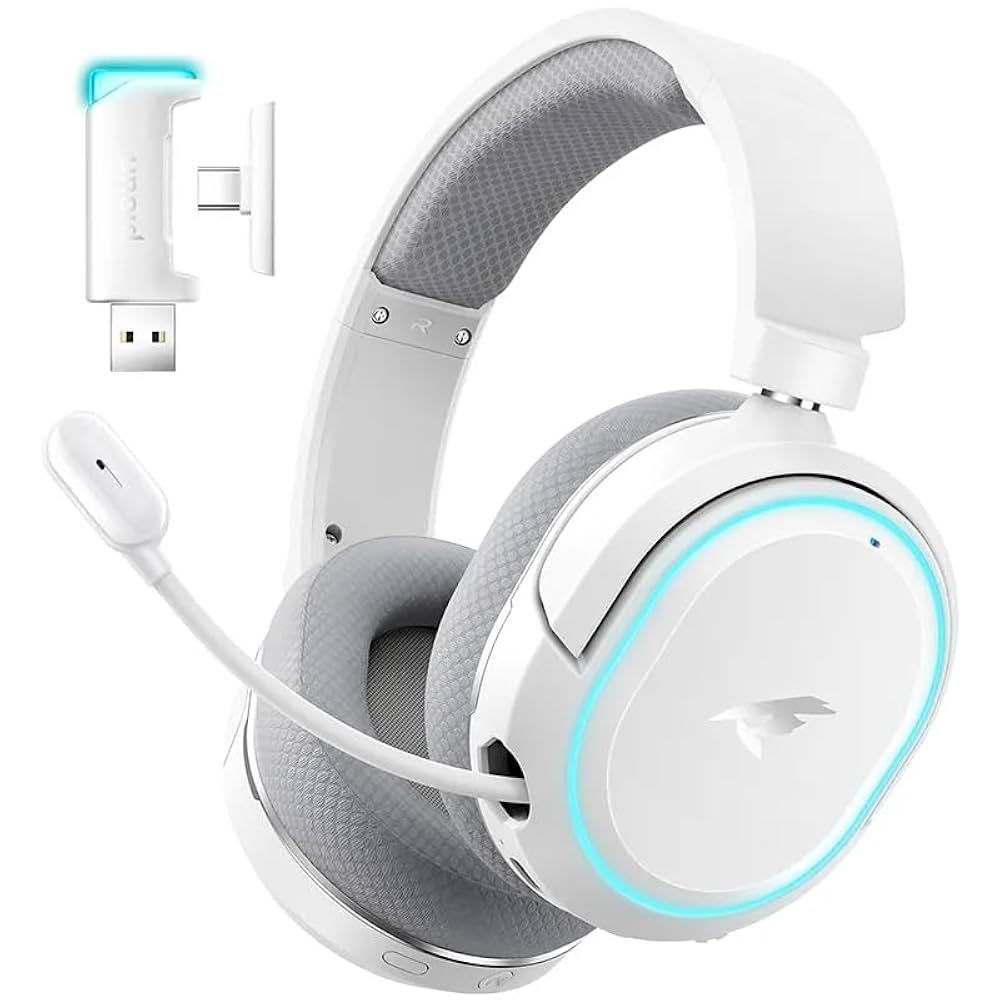 Picun Wireless Headset – White (USB & Type-C Wired Support)