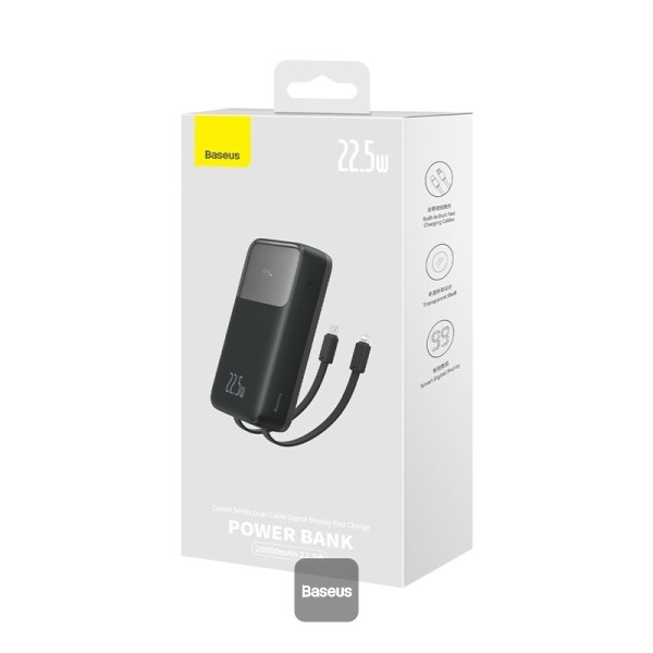 Baseus Comet Series Dual-Cable Digital Display Fast Charge Power Bank 20000mAh 22.5W - Black