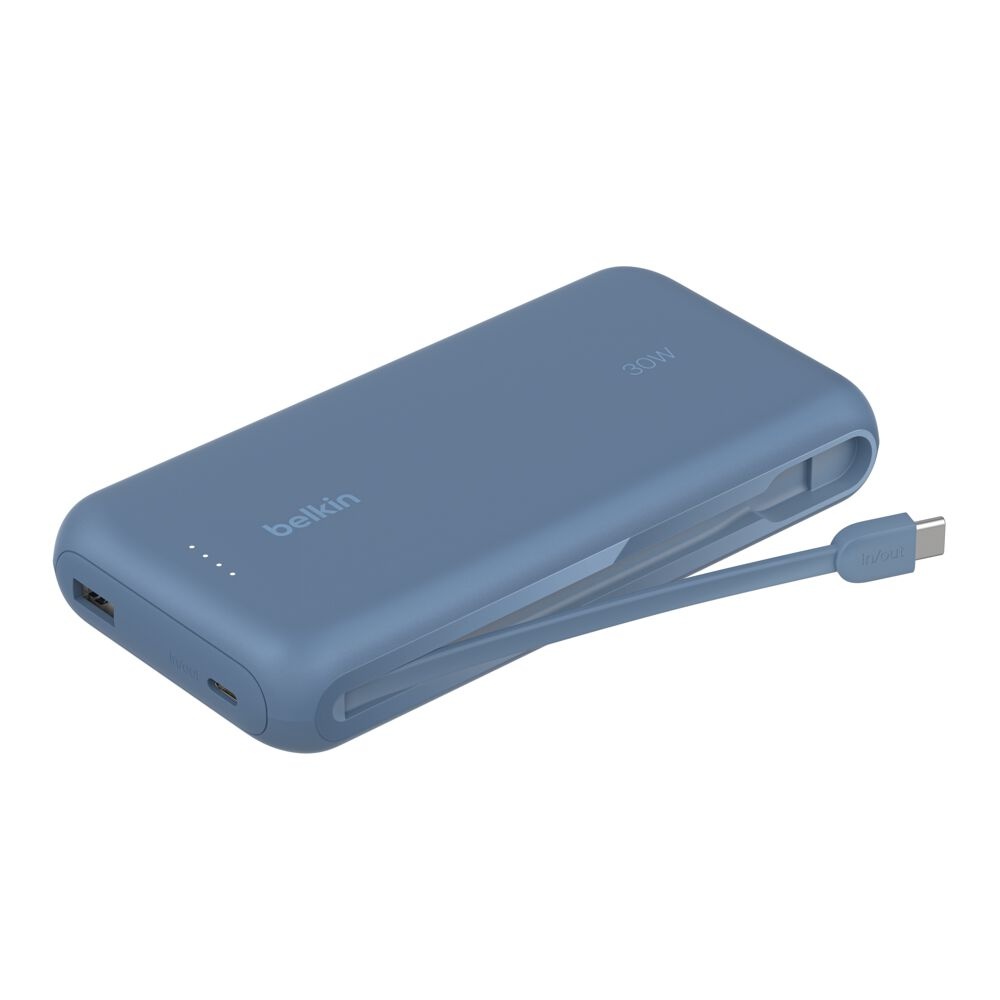 Belkin - BoostCharge Power Bank 20 000 Mah- Power Delivery 30 Watt with USB-C Integrated Cable and USB-C & USB-A Ports - Blue