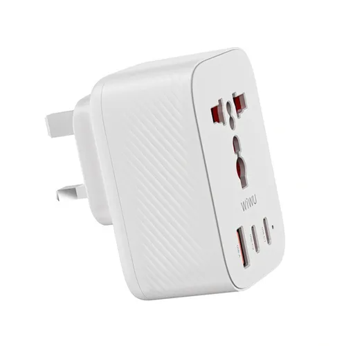 محول السفر WiWU Wi-UA007 Power Cube بقدرة 20 واط GaN (UK) – أبيض