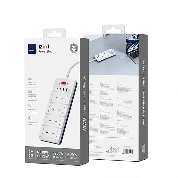 شريط طاقة مكتبي WiWU Wi-S009 PS842 20 واط GaN 12 في 1 مع USB-C