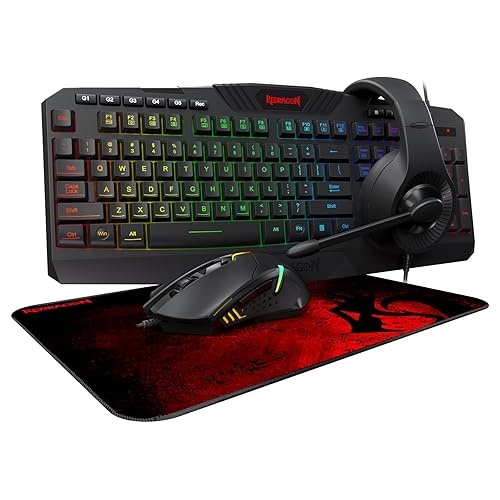 Redragon S101-3 All-in-One PC Gaming Bundle - Wired RGB Keyboard, Programmable Mouse, Headset & Mouse Pad Combo (Black)