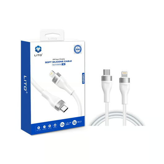 کێبڵی لیتۆ LD02CL سیلیکۆنی نەرم بە هێزی 30 واط - لە USB-C بۆ Lightning