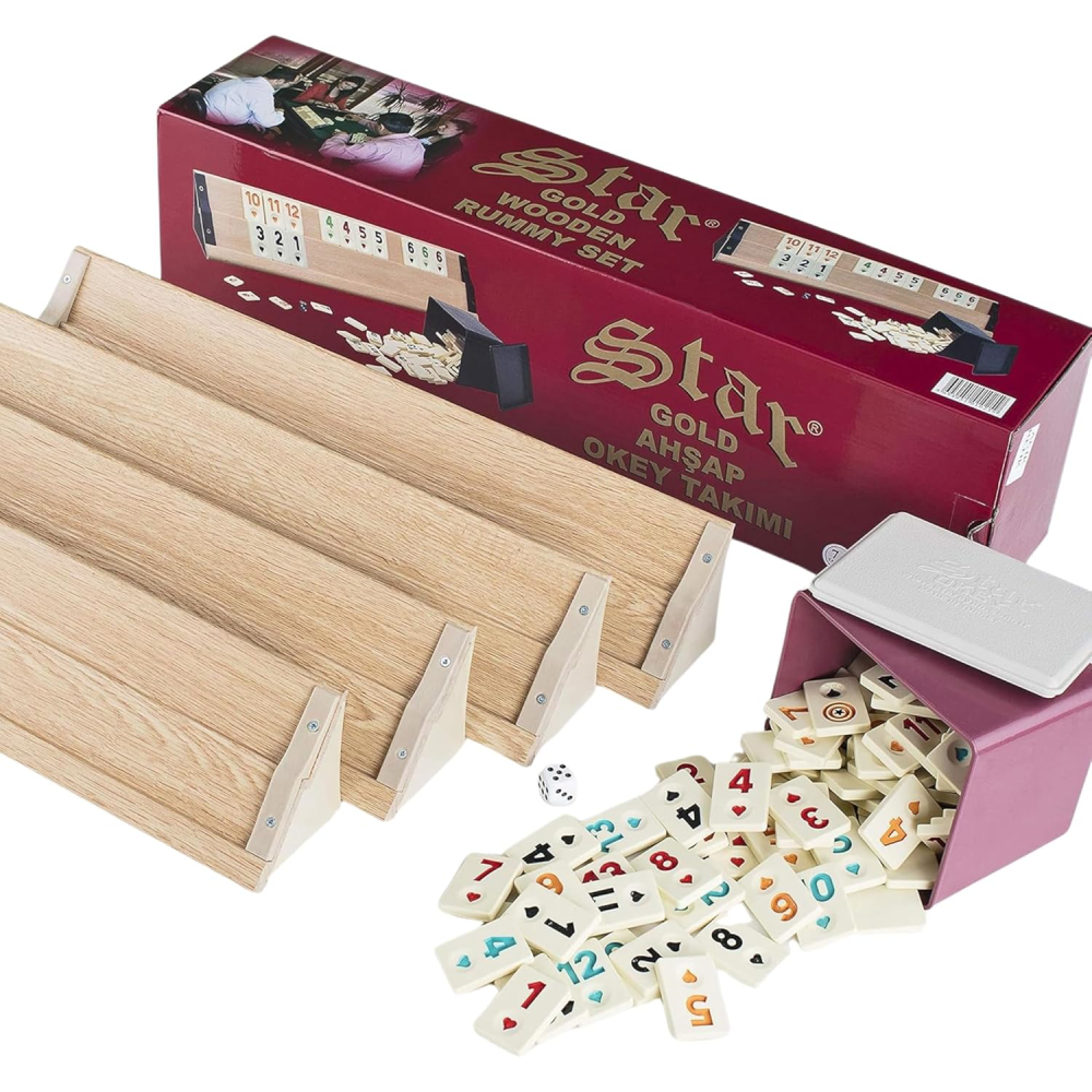 Okey Star Gold Wooden Rummy Set