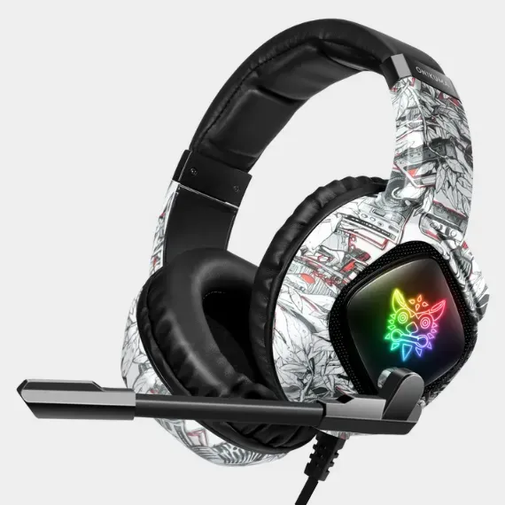 هێدسێتی یاریکردنی وایەرکراوی ONIKUMA K19 – سپی کامۆفلاج، RGB، USB & 3.5mm