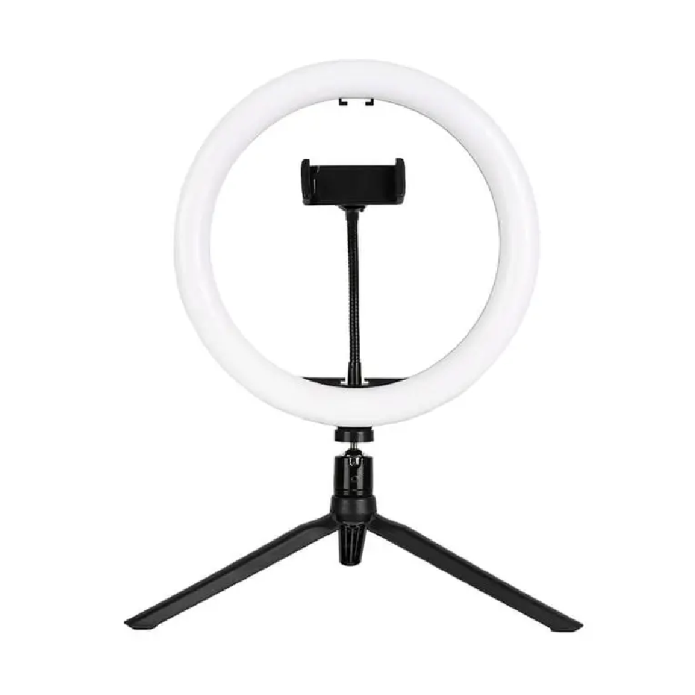 حلقة ضوء LED RGB بحجم 10 بوصات (26 سم) موديل HQ10N مع حامل ثلاثي وقابض للهاتف وإضاءة قابلة للتعديل
