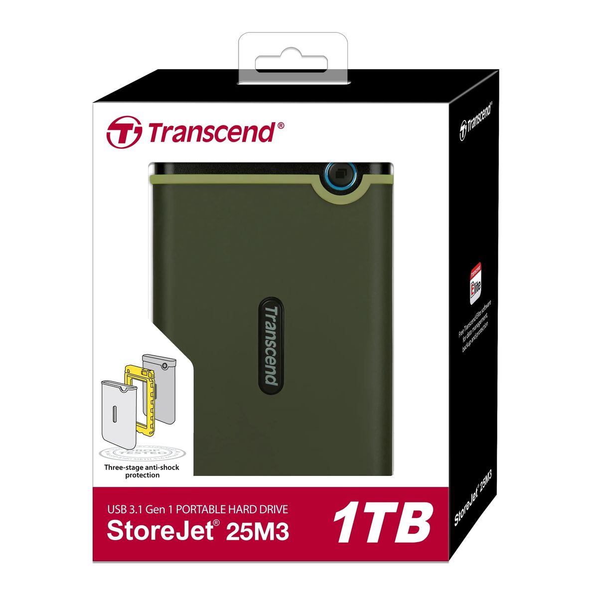 هارد درايف خارجي محمول Transcend StoreJet 25M3 سعة 1TB – رمادي حديدي