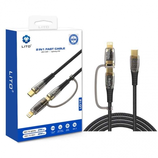Lito LD12 2-in-1 Dual Interface Fast Charging Cable (USB-C & Lightning)