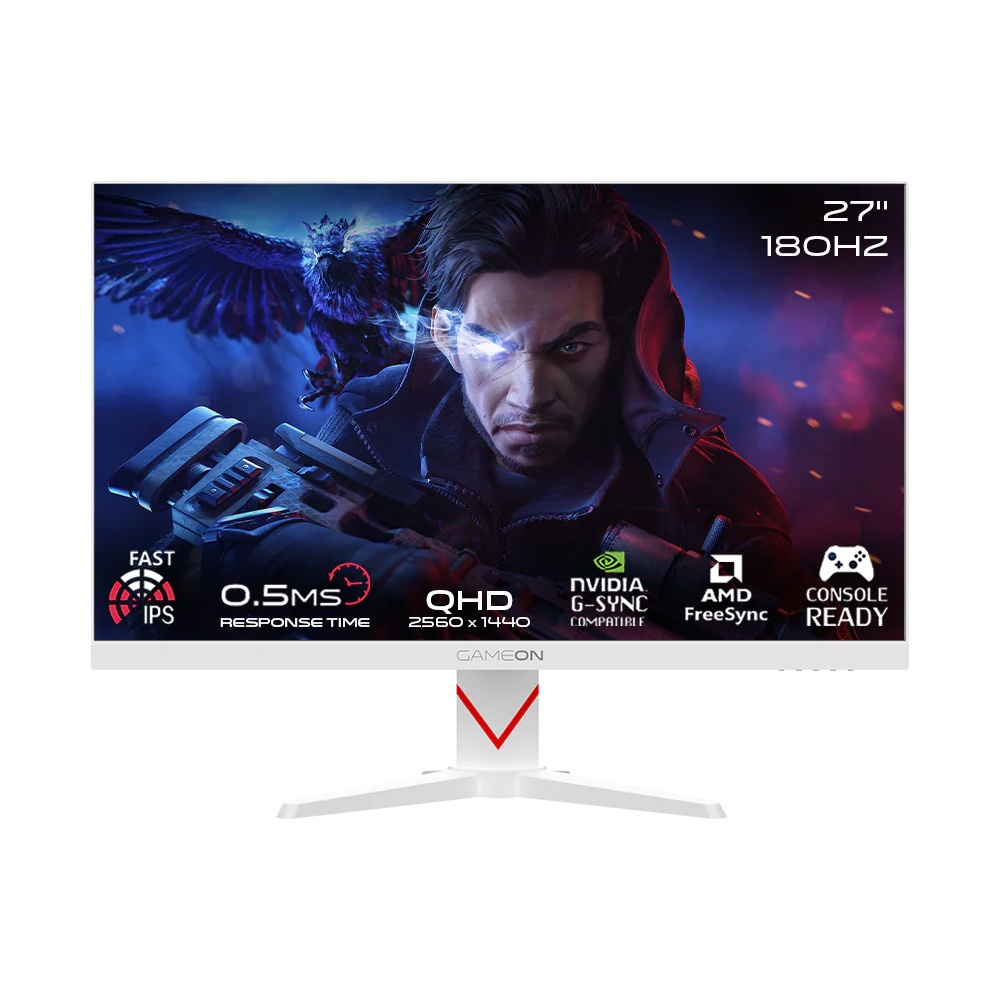 شاشة ألعاب Gameon 2K 27 بوصة 180 هرتز 0.5 ميلي ثانية IPS أبيض