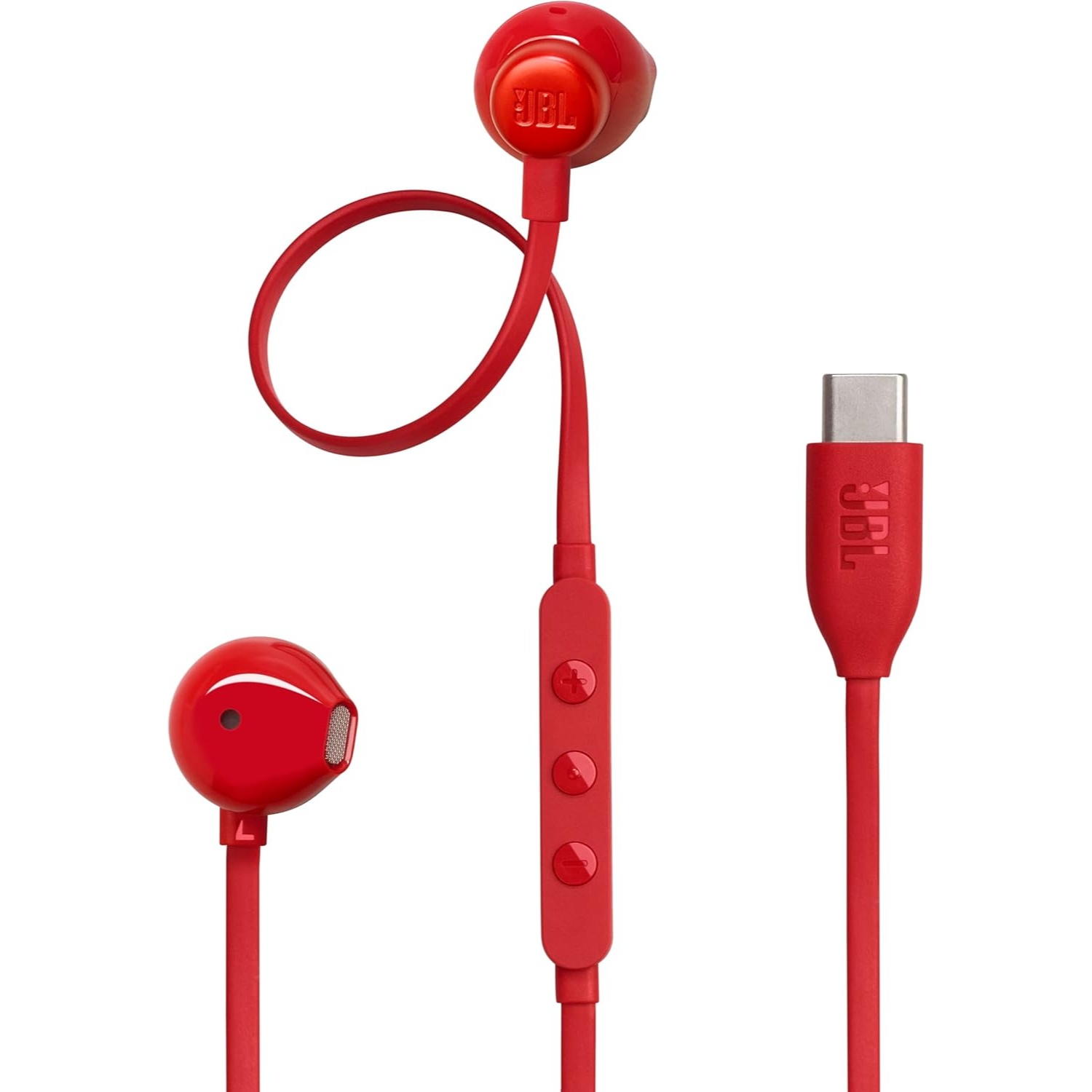 JBL Tune 305C Hi-Res Wired Earbuds, Pure Bass JBL Sound, USB-C Connection with Microphone Red