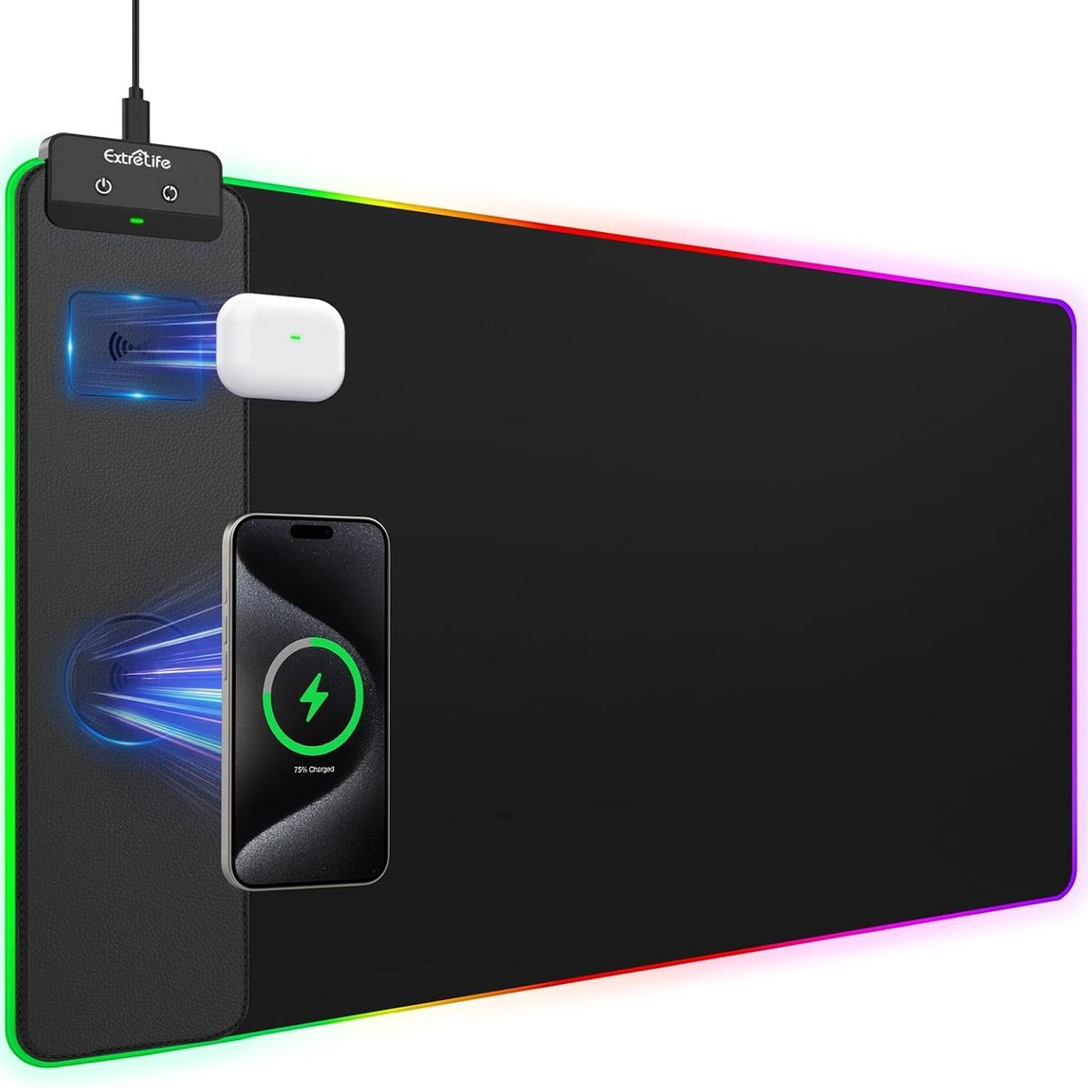 لوحة ماوس RGB سوداء مع شحن لاسلكي