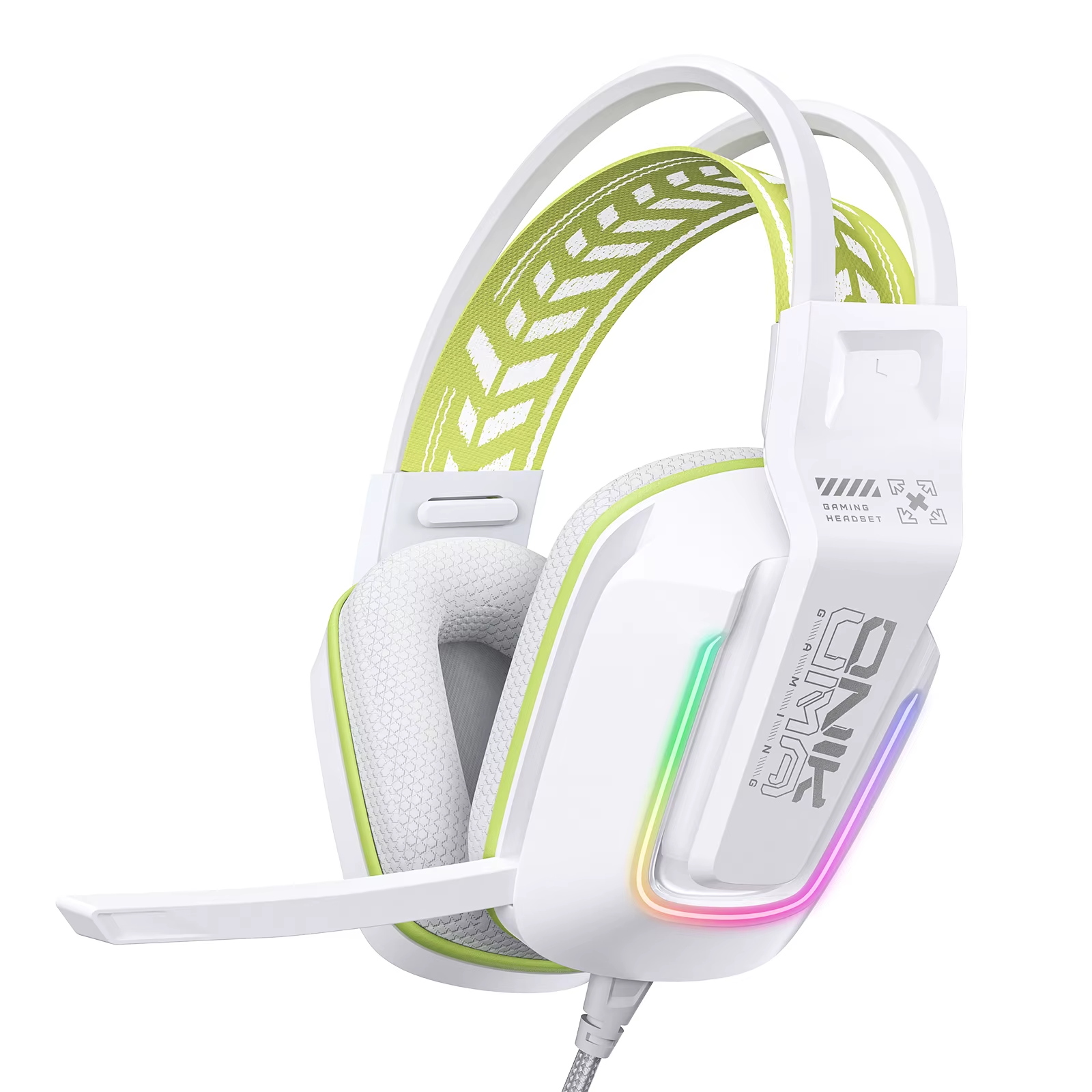 ONIKUMA X13 Wired Gaming Headset – White (RGB Lighting, Built-in Mic, USB & 3.5mm Connection, 2.2m Cable)