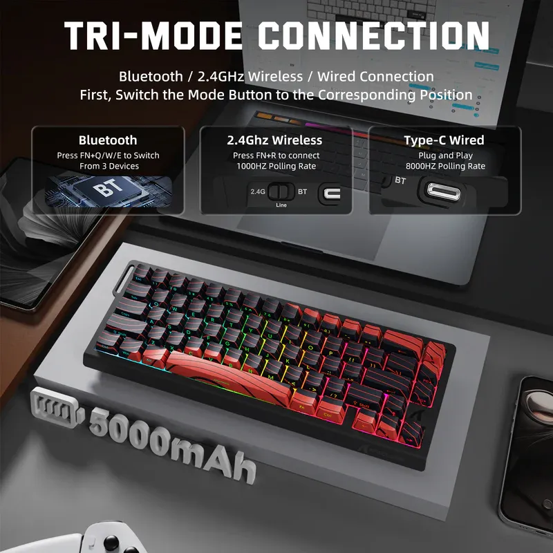 ATTACK SHARK X68 Pro HE Keyboard Black And Red-Countour Line