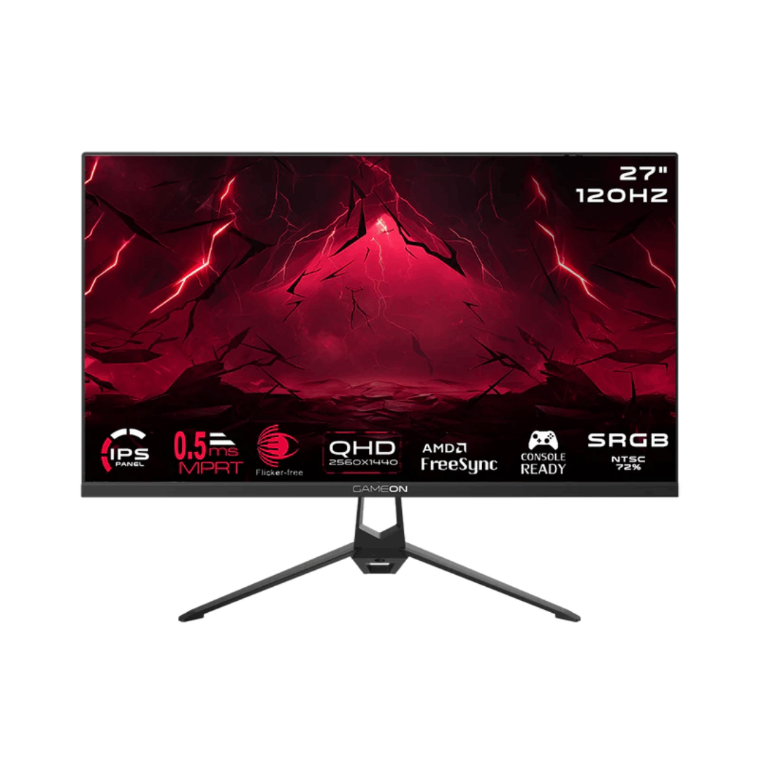 شاشة ألعاب GameOn 27 بوصة QHD IPS - تردد 120 هرتز، سرعة استجابة 0.5 ملّي ثانية