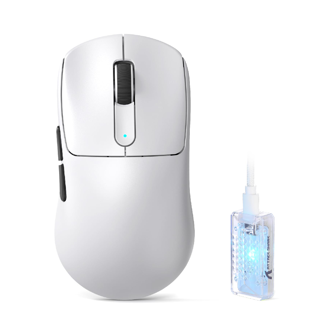 ATTACK SHARK V5 Ultra-Light Tri-Mode Wireless Gaming Mouse – White (42,000 DPI / 8000Hz)