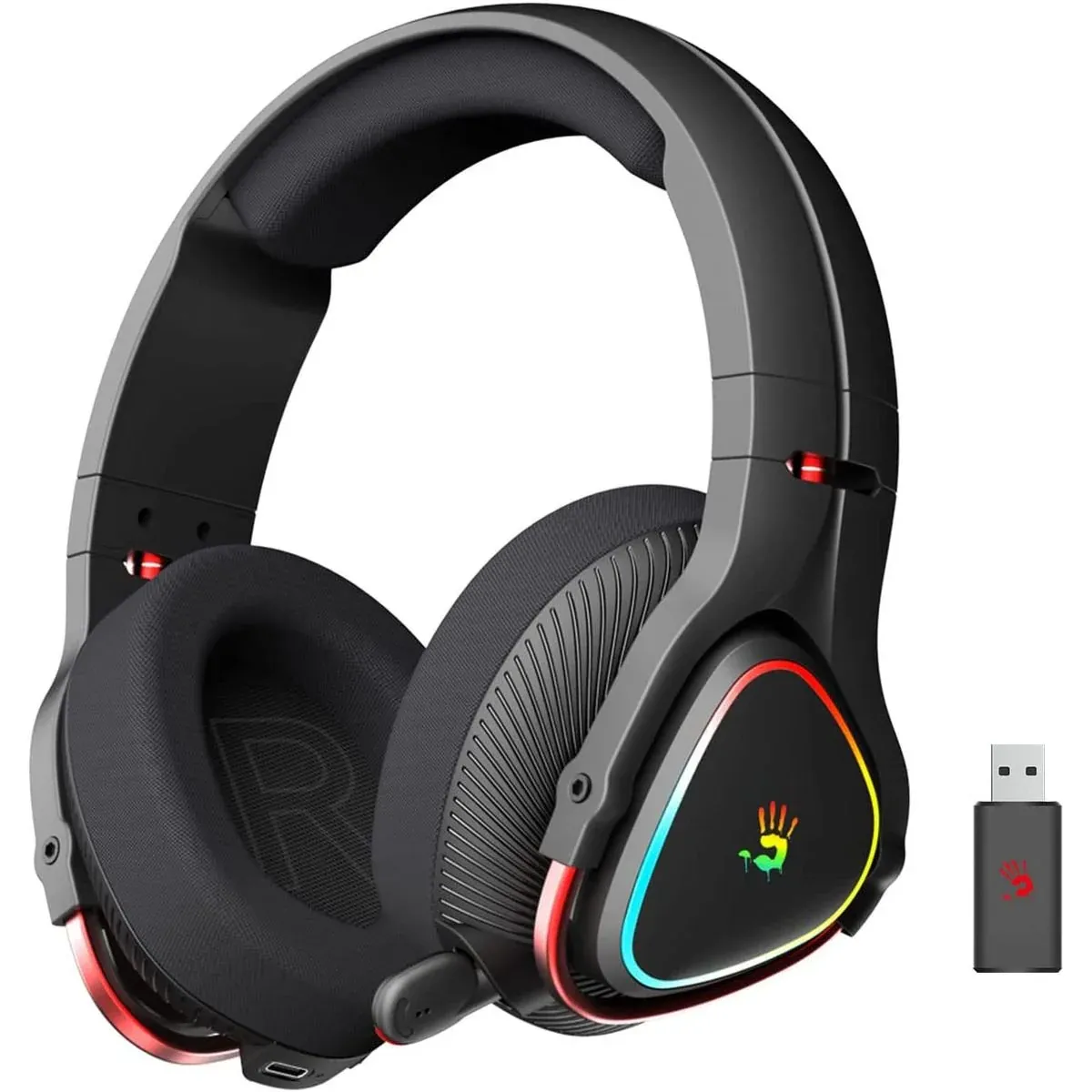 هێدسێتی یاریکردنی 3-in‐1 بێ وایەری MR710 RGB خوێناوی – ڕەش