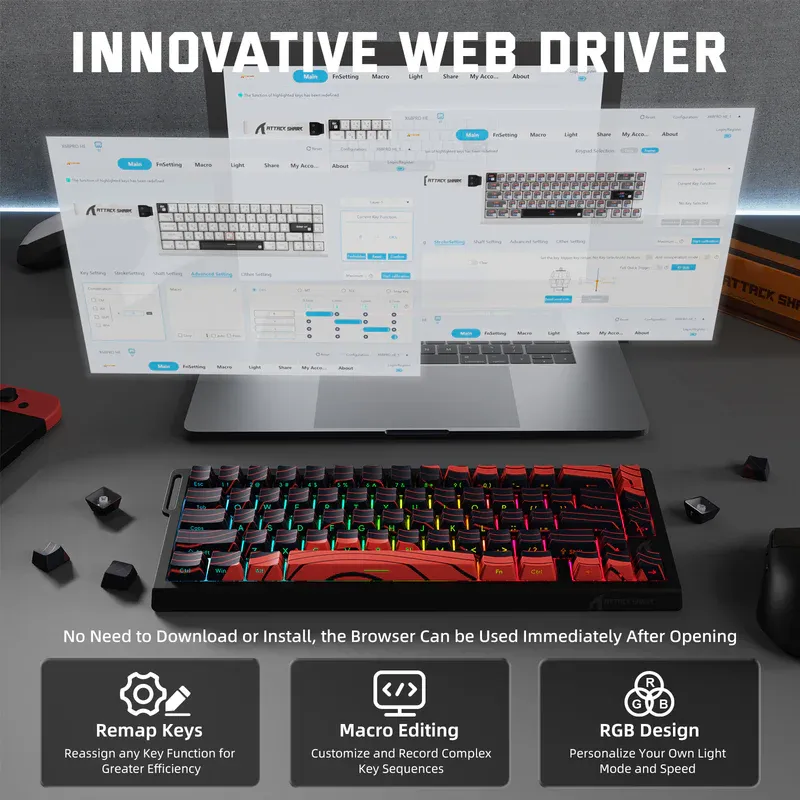 ATTACK SHARK X68 Pro HE Keyboard Black And Red-Countour Line