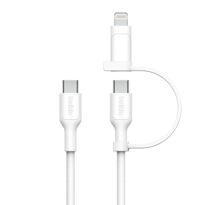 Belkin BoostCharger 2-in-1 | USB-C to USB-C Braided Cable with Lightning Adapter