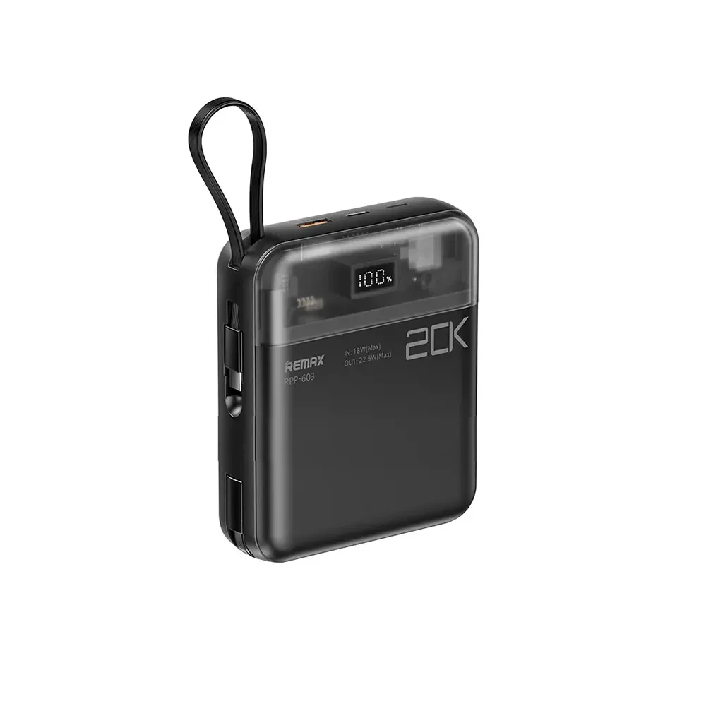 Remax RPP-603 20000mAh Sucha Pro Series 20W + 22.5W Fast Charging Power Bank with 2 Cables - ‌Black