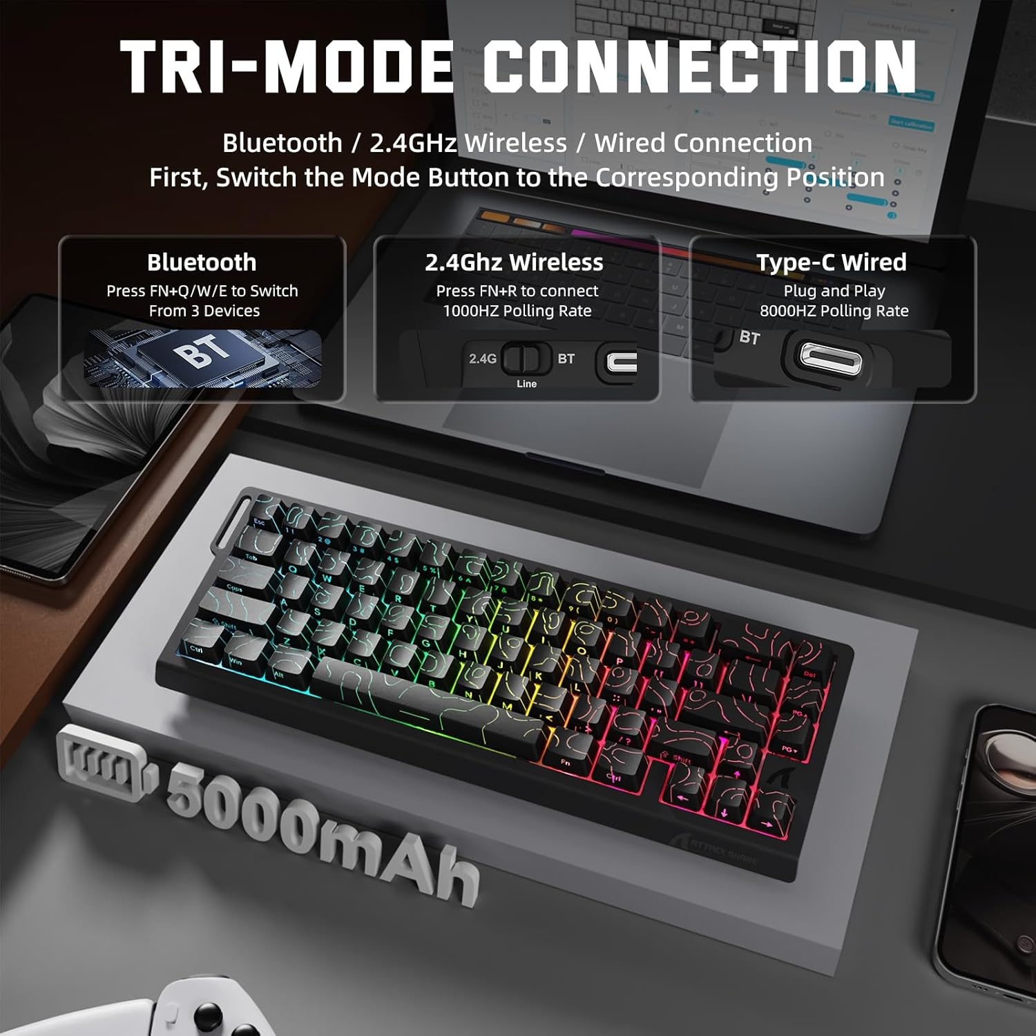 arihara ATTACK SHARK X68 Pro HE Keyboard Black-Countour Line | Ari Gaming