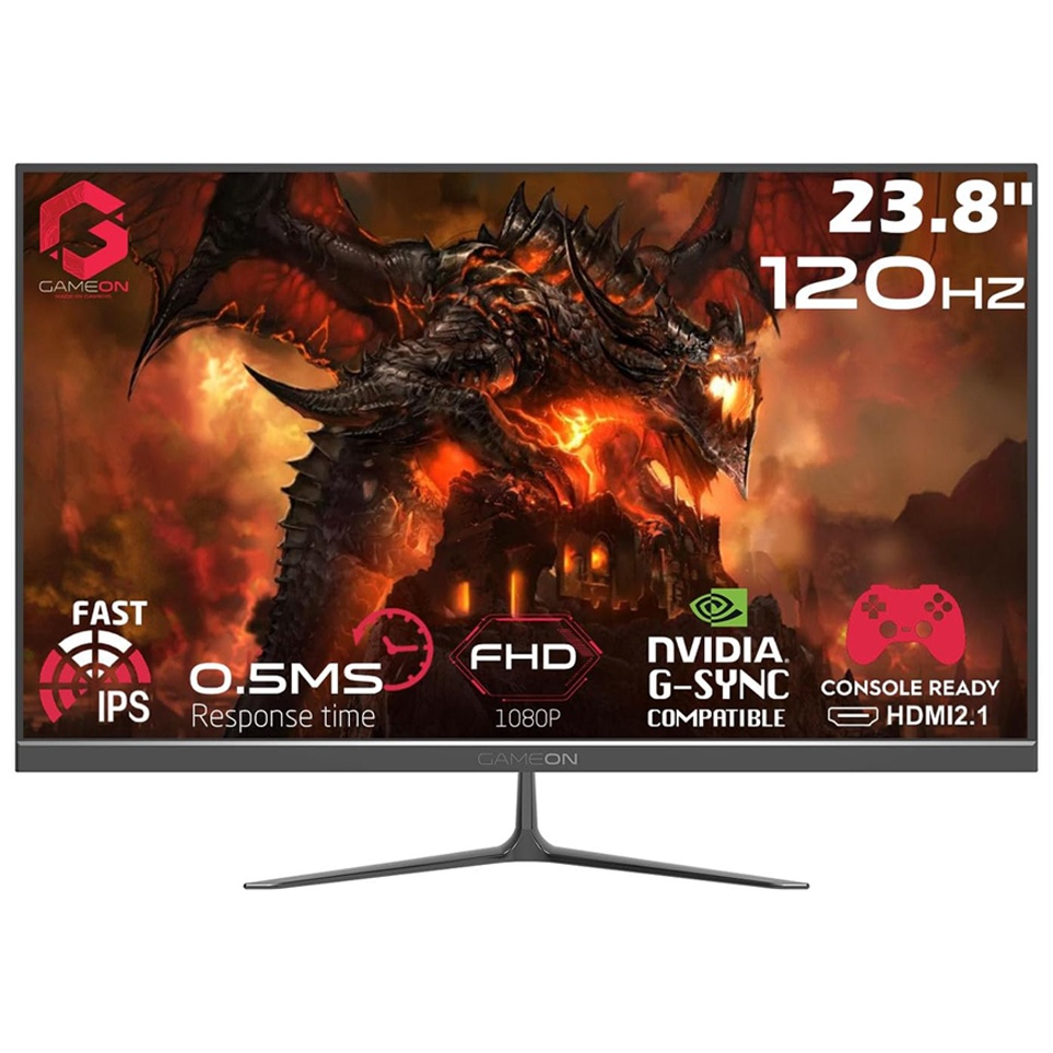 مۆنیتەری یاری GameOn 24 ئینج FHD IPS - لەرەلەری 120 هێرتز، خێرایی 0.5 میلی چرکە