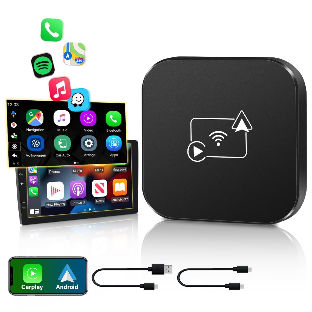 ئەداپتەری بێ وایەری Jansite 2 in 1 Carplay