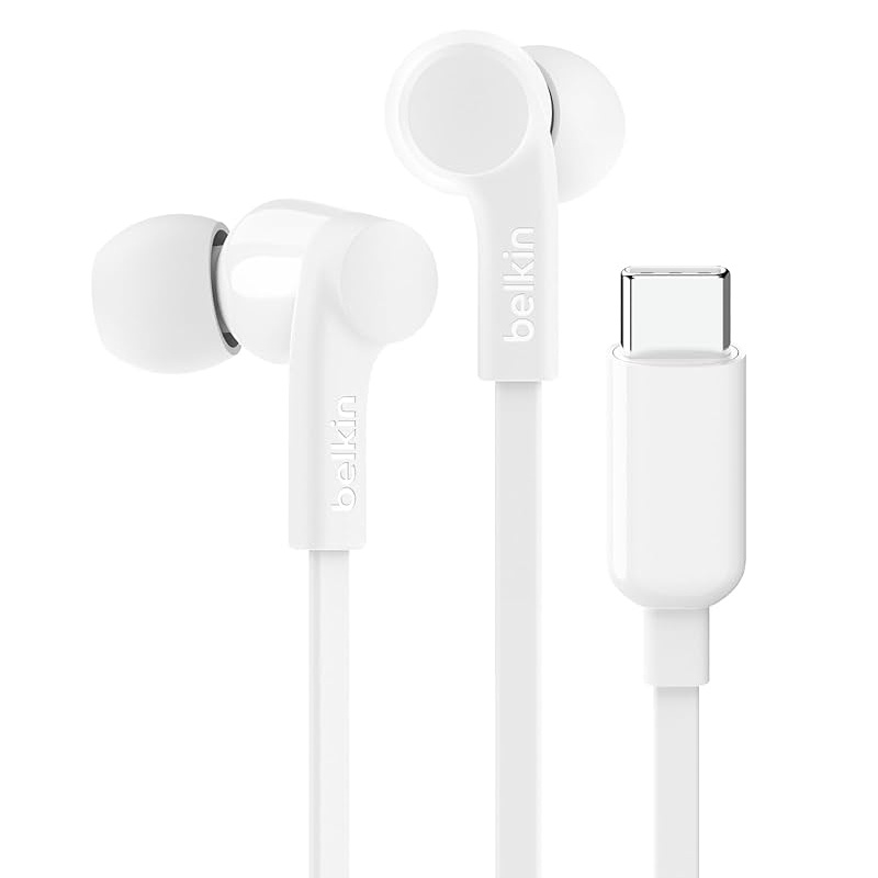 سماعة رأس Belkin مع موصل USB-C باللون الأبيض