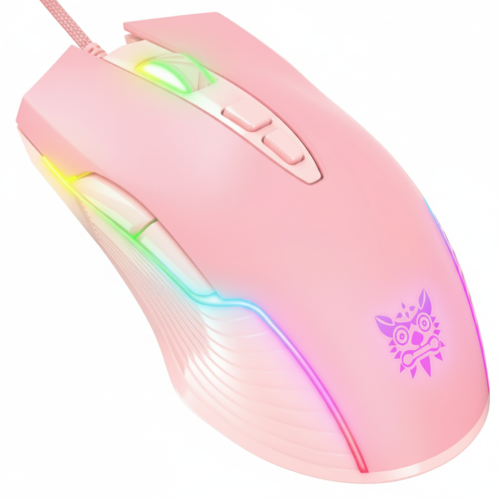ONIKUMA CW905 Wired Gaming Mouse with RGB Lighting, 6400 DPI, 7 Buttons, USB Connection, and 1.5m Cable Pink