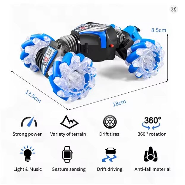 360° Rotating Drift Racing Car Twisting Spray Toy – Blue