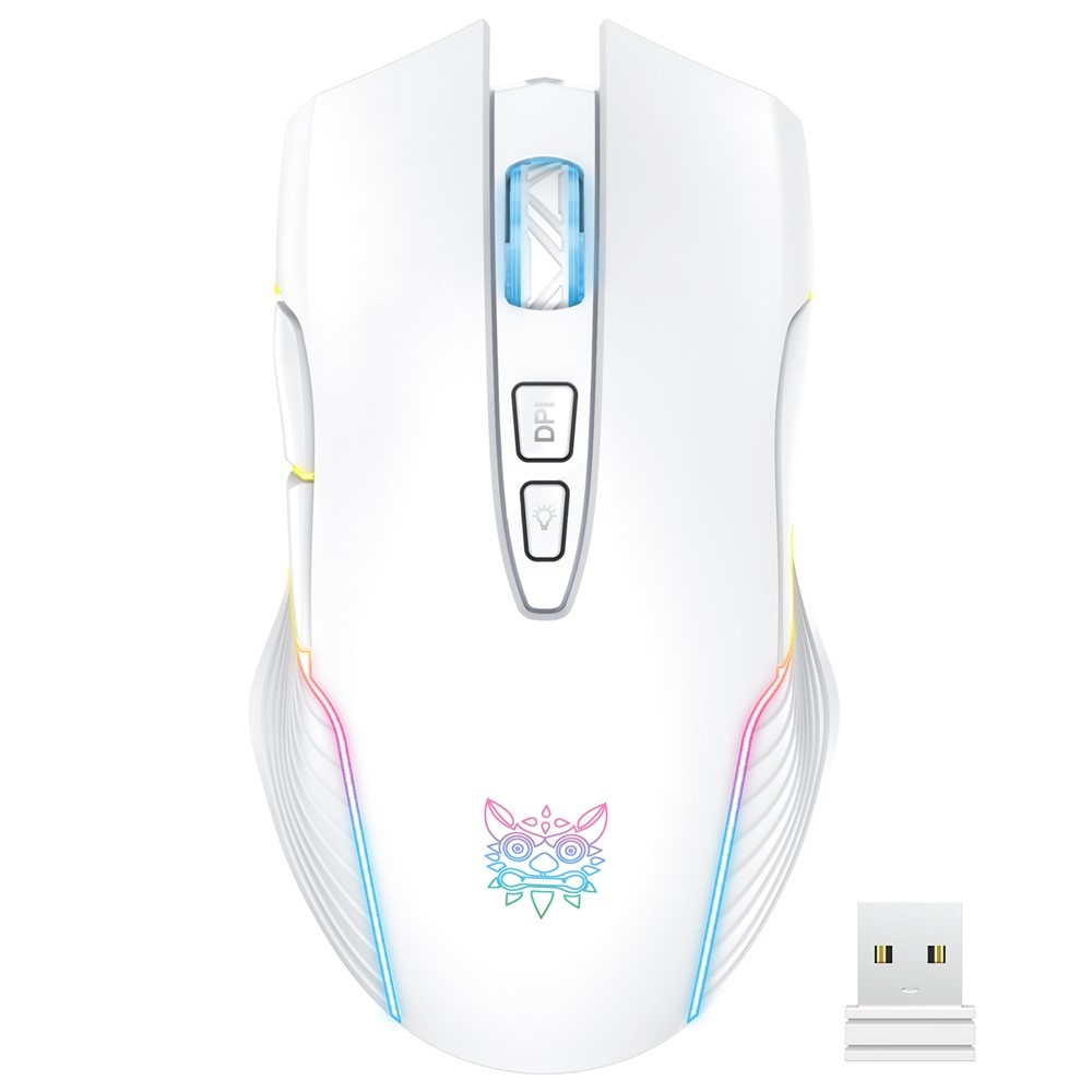 ماوسی یاری بێ وایەری ONIKUMA CW905 لەگەڵ پەیوەندی USB ی 2.4GHz، ڕووناکی RGB، و 3600 DPI - سپی