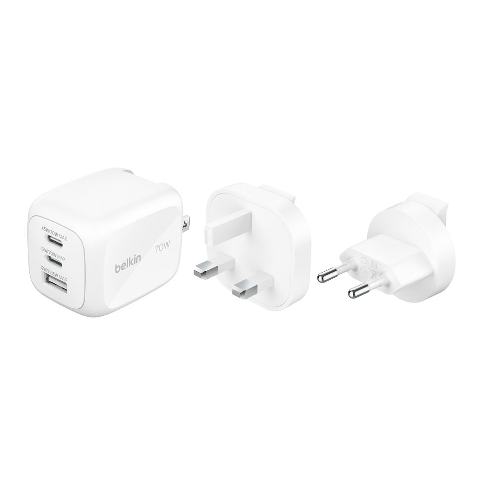 شاحن حائط Belkin Boost Charge Pro ثلاثي المنافذ بقوة 70 واط و3/2 دبوس