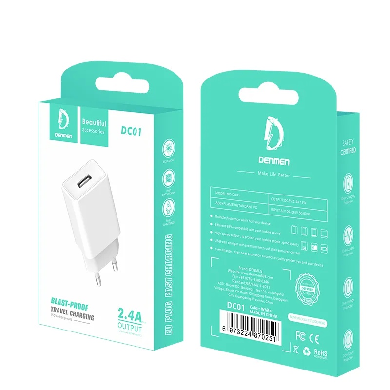 شاحن Denmen DC01 USB – شاحن حائط بمقبس واحد