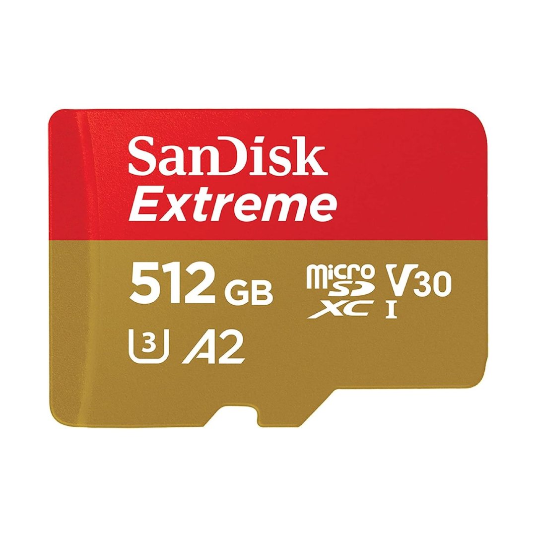 بطاقة ذاكرة SanDisk Extreme microSDXC بسعة 512 جيجابايت – UHS-I، تخزين عالي السرعة للفيديو 4K والتصوير
