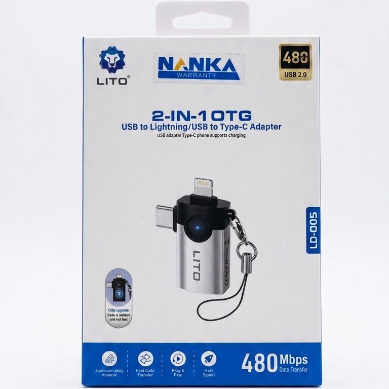LITO LD005 2-in-1 OTG Adapter - USB to Lightning & Type-C