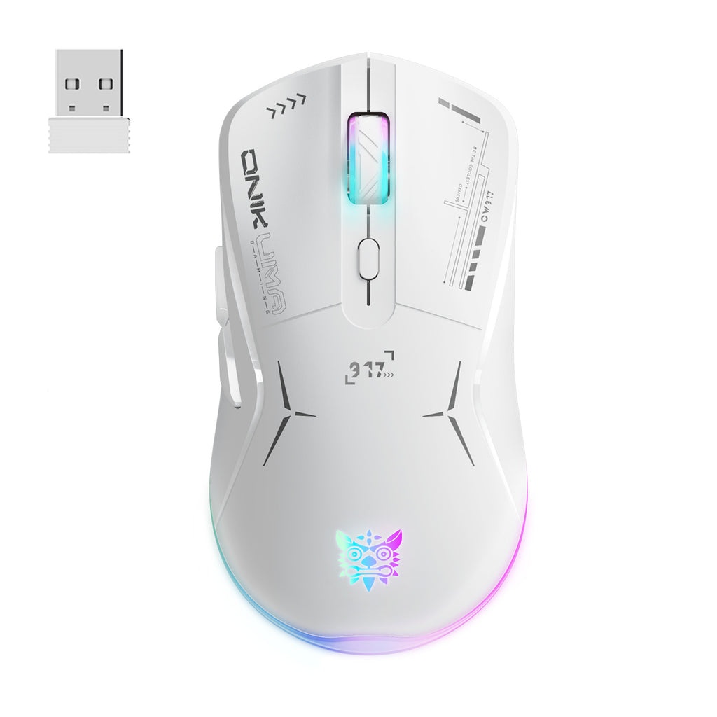 ONIKUMA CW917 Dual-Mode Gaming Mouse with RGB Lighting, 4800 DPI, and 2.4G + USB Connection White 