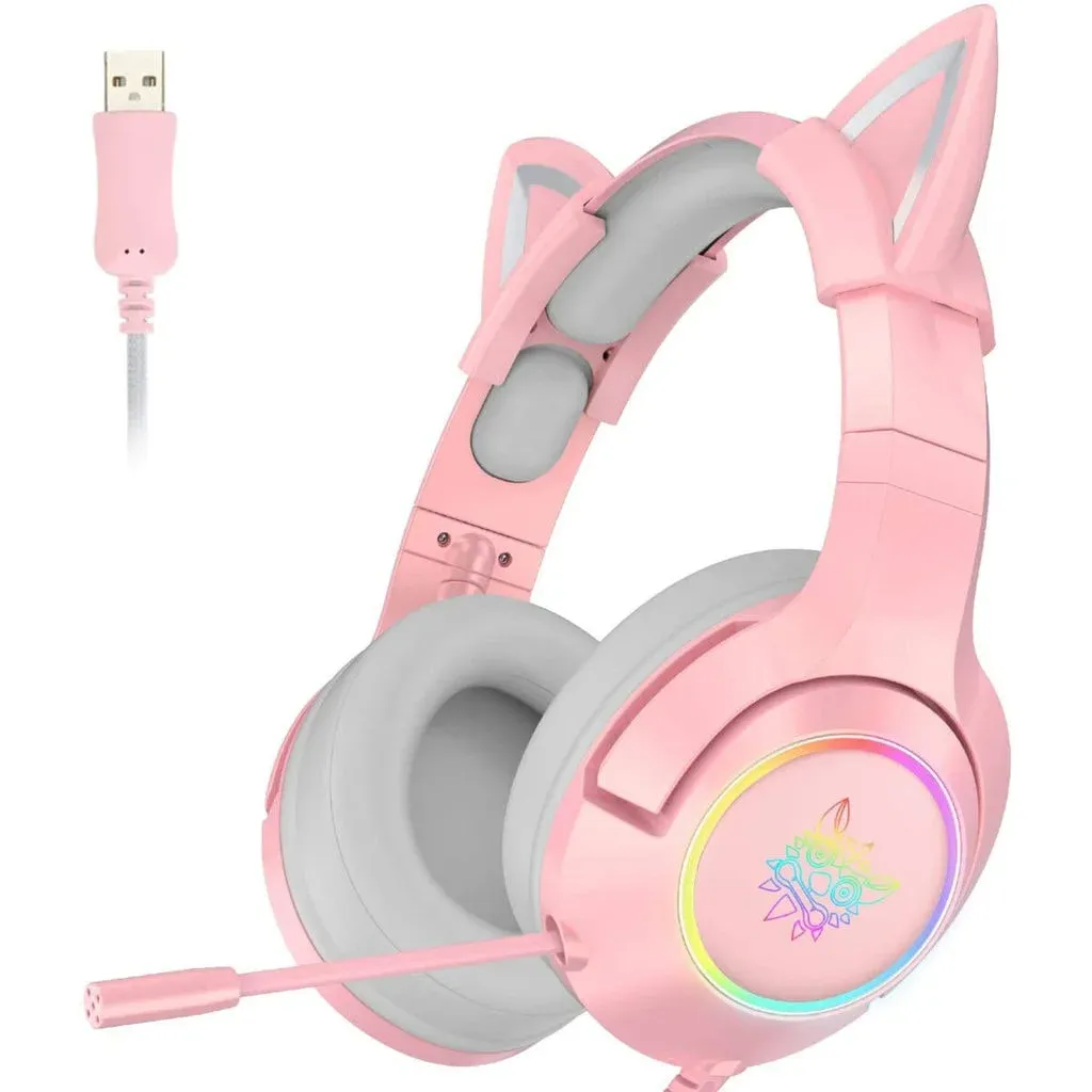 ONIKUMA K9 Wired RGB Cat‑Ear Gaming Headset (Pink)