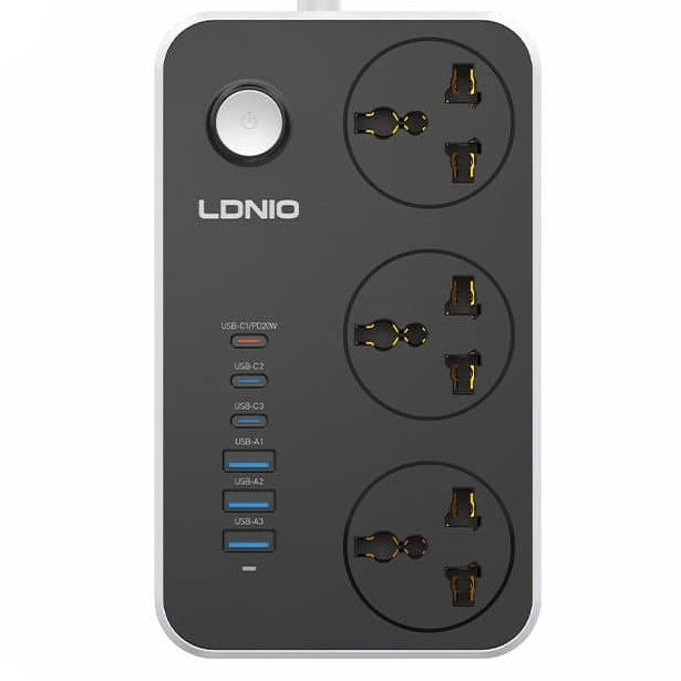LDNIO SC3604 2500W Power Strip 6 USB Ports With 3 AC Sockets - Black 