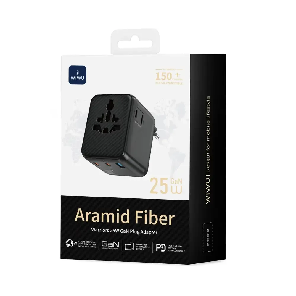 محول عالمي WiWU Wi-UA011 Warrior بقدرة 25 واط GaN – أسود