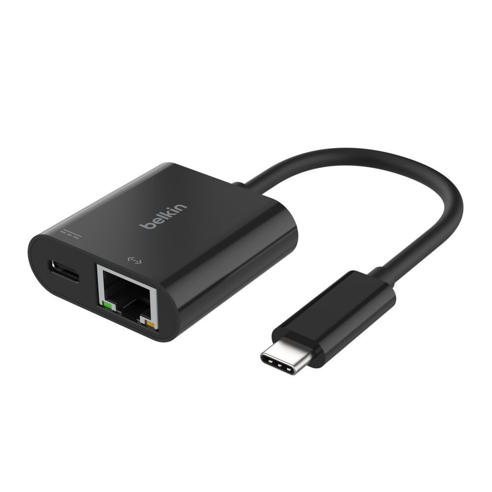 محول Belkin USB-C إلى إيثرنت + شحن بقوة 100 واط
