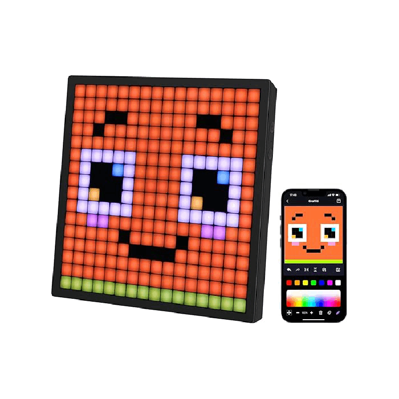 چوارچێوەی هونەری پێکسڵی ڕیترۆ REYLAX: کاتژمێری زیرەکی LED 16x16 RGB و شاشەی دیجیتاڵی