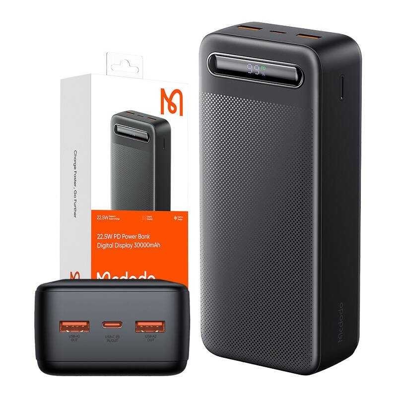 بنك طاقة ماكدودو MC-3911 بسعة 30000 مللي أمبير وقوة 22.5 واط مع شاشة عرض رقمية - أسود