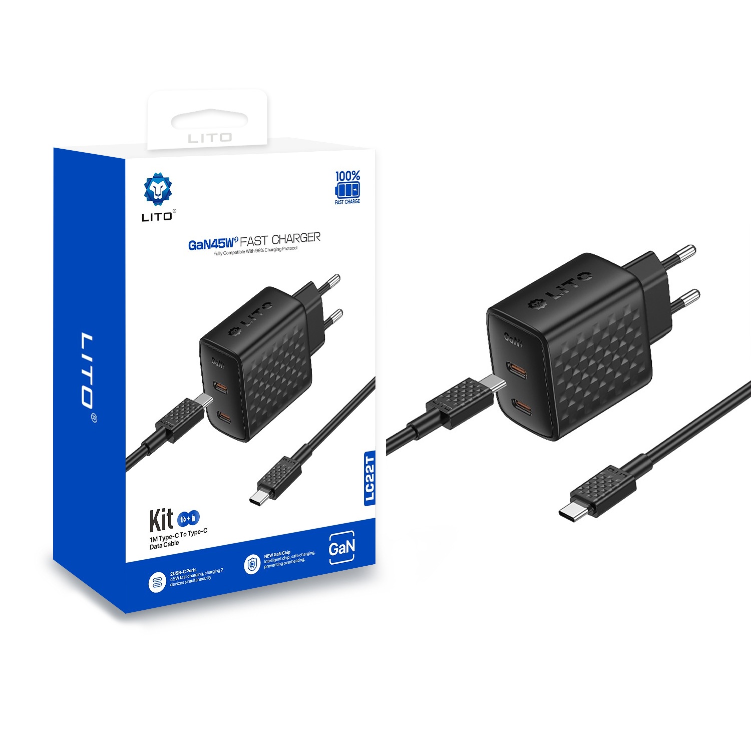 بارگارێکراوی خێرای LITO LC22T 45 وات (Type-C بۆ Type-C)