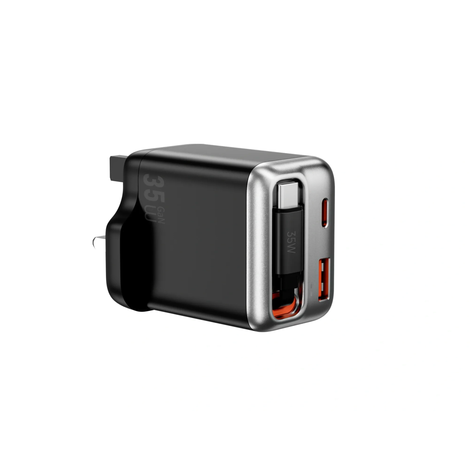 شاحن Helix GaN الأسرع PD35W مع كابل مدمج قابل للسحب بطول 70 سم Wi-G029