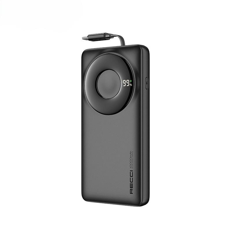 Recci RPB-P72 65W Retractable Cable Fast Charging Power Bank - Black