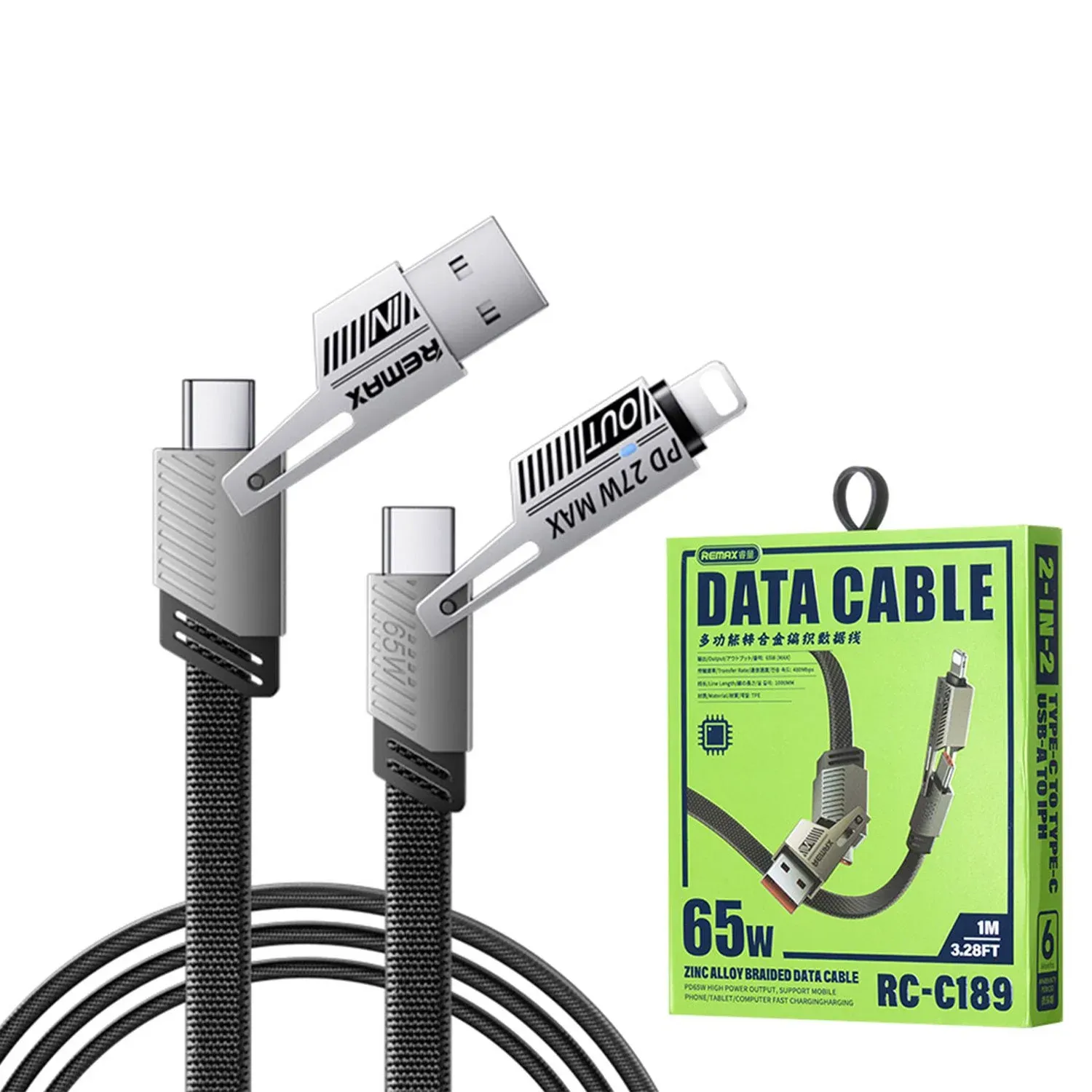  REMAX RC-C189 65W 4-in-1 Fast Charging Cable - USB/Type-C to Lightning/Type-C 