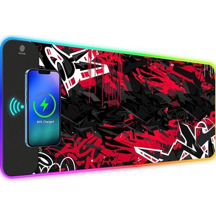 Mouse Pad RGB Red and Black Wireless Charge
