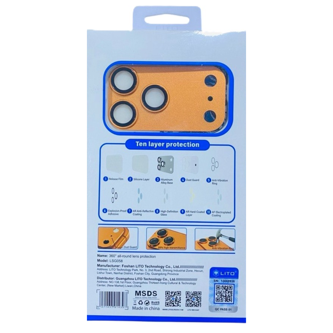 LITO AR AF Camera Lens Protector for iPhone 17 Pro Max (Orange)