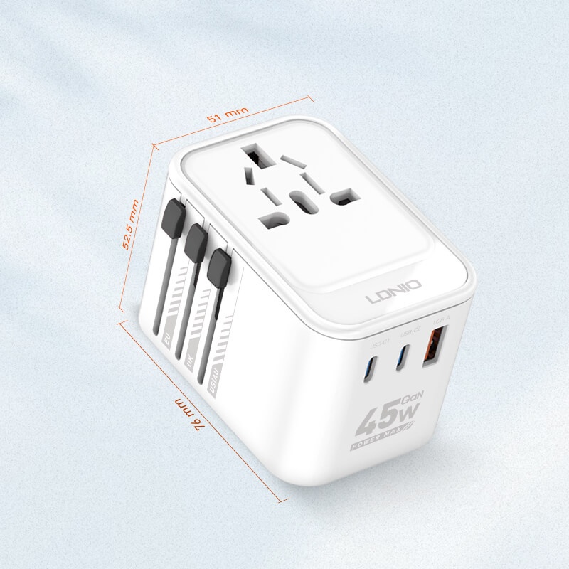 LDNIO Z8 45W GaN Universal Travel Adapter with Fast Charging USB Ports