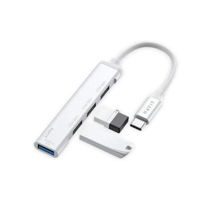 محول Havit USB-C إلى 4 منافذ USB-A (فضي)